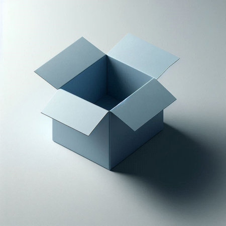 Blue paper box, 3d render, square shape, front view