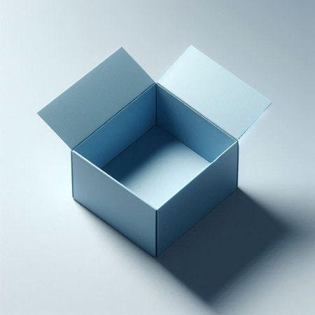 Blue box on a white background. 3d rendering. Square.