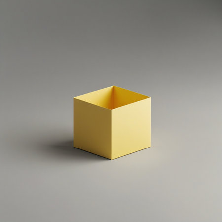 3d rendering of a yellow cube isolated on a gray background.
