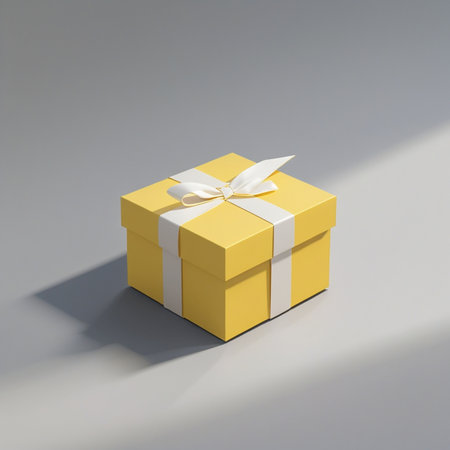 Yellow gift box with a bow on a white background. 3d renderingの写真素材