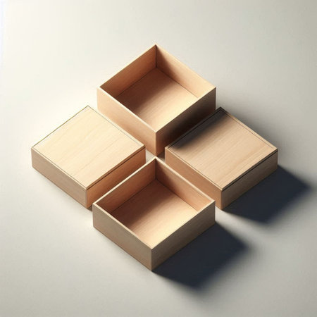 Wooden box on white background. 3D illustration. Top view.の写真素材