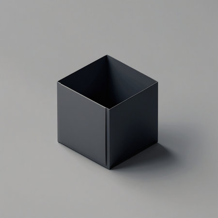 Black cube on a gray background. 3d rendering, 3d illustration.