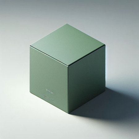 Mockup of a green box on a gray background. 3d renderingの写真素材