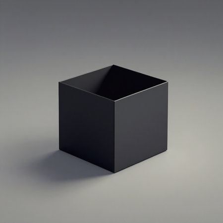 Black box on a gray background. 3d rendering, 3d illustration.