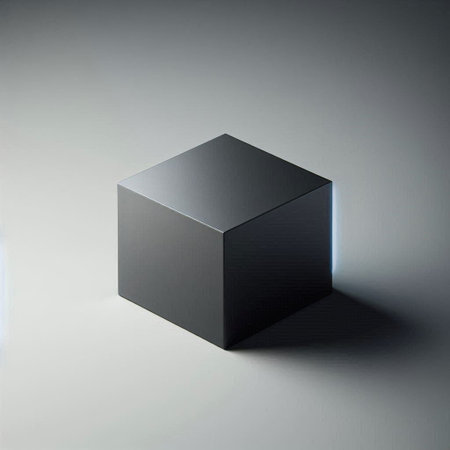 Black cube on a gray background. 3d rendering, 3d illustration.の写真素材