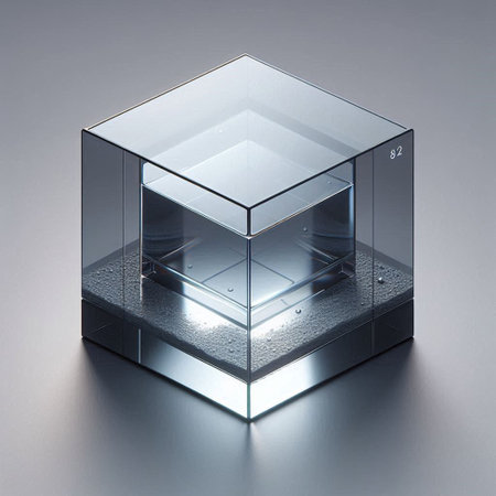 Glass cube on a gray background. 3d render. High quality photo