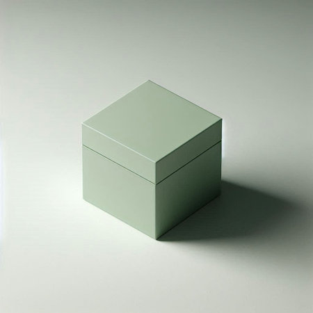 Green box on a white background. Minimalistic design. Copy space.の写真素材