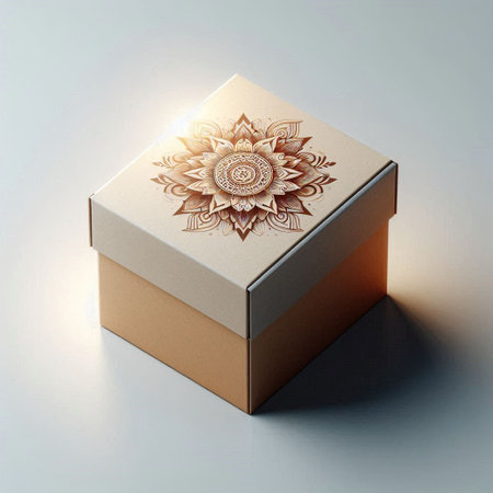 Brown gift box with a floral pattern on a white background. 3d renderingの写真素材