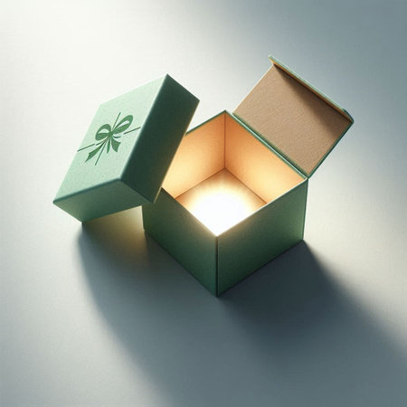 Open green gift box on a light background. 3d rendering.の写真素材