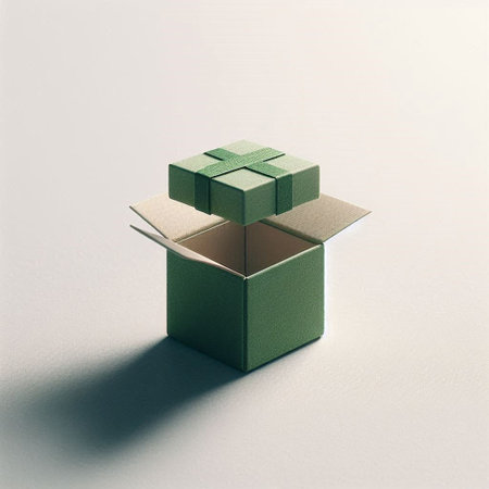 Open green gift box on white background. 3d render illustration.の写真素材
