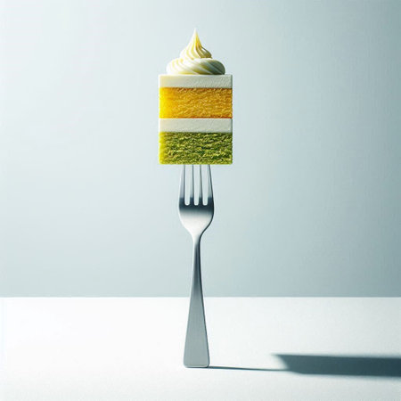 Cake on a fork on a white background. 3d renderingの素材
