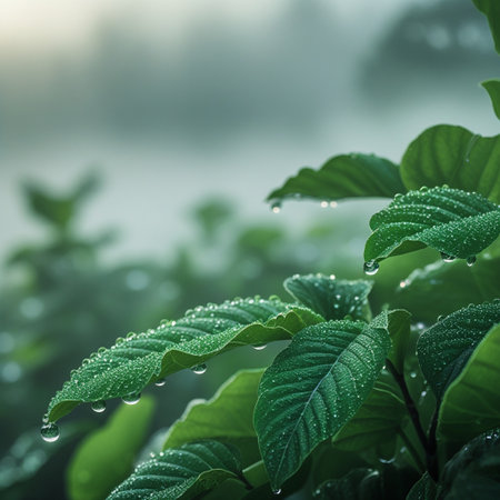 Morning dew on the leaves of the plant. Nature background.の写真素材