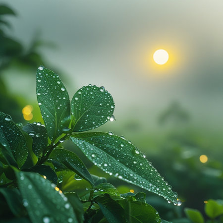 Green leaves with dew drops in the morning, Nature background.の写真素材