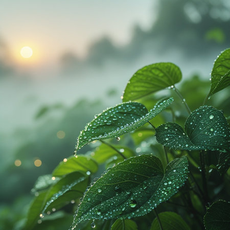 Morning dew on the leaves of the plants. Nature background.の写真素材