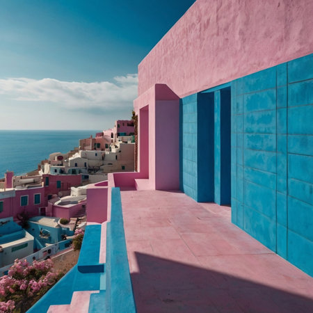Colorful houses in Oia, Santorini island, Greeceの素材