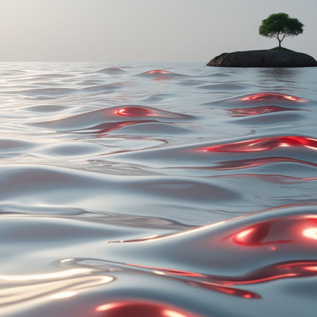Lonely tree on the island in the sea. 3d rendering
