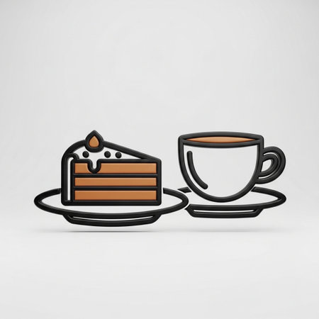 Coffee cup and cake on white background. 3D rendering