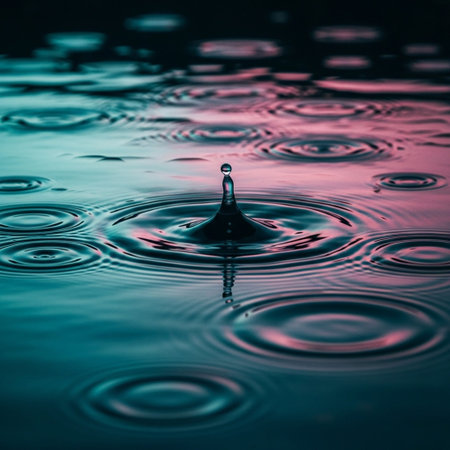 Falling drops of water. Splash effect after collision a falling drops with water Surface