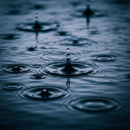 Drops of water on a dark background. Shallow depth of field.