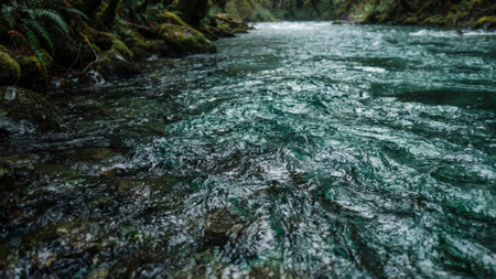 Mountain river with clear water. Mountain river in the forest.