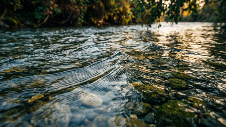 Water ripples on the surface of a mountain river in the forest