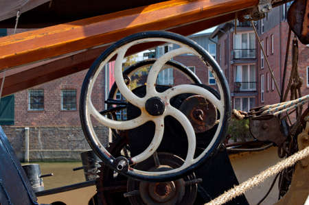 On an old fishing cutter in the port of Husum, Schleswig-Holstein, Germany