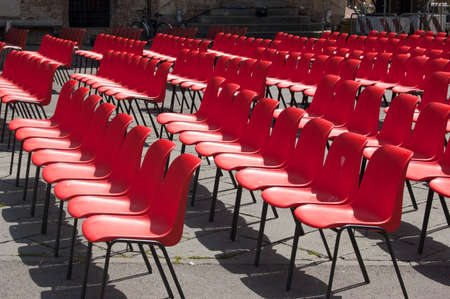 Seating for open air event, Pisa, Tuscany, Italyの写真素材