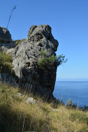 Rocks on the hiking trail on the coast at Son Augustinus to Port de SÃ³ller, Mallorca, Spainの写真素材