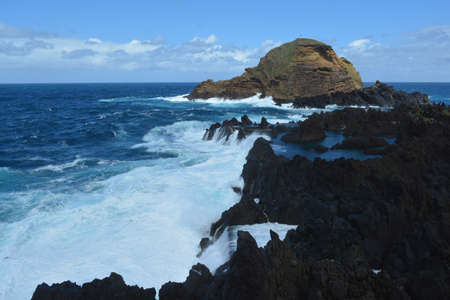 High waves on the coast of Porto Moniz, Madeira, Portugalの写真素材