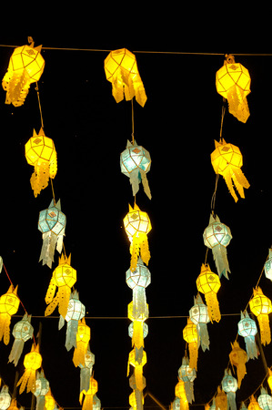Traditional lantern in northern thai style at festive nightの写真素材