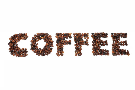 Roasted coffee beans in shape of alphabets, coffeeの写真素材