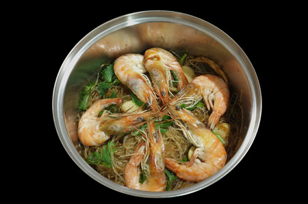 Shrimp potted with vermicelli Vermicelli baked with prawnの写真素材