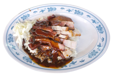 Crispy roasted belly pork chinese style with riceの写真素材