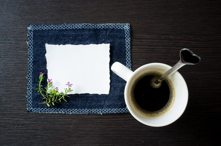 greeting  Blank  area among  flowers  on wooden background , Place for text.の写真素材