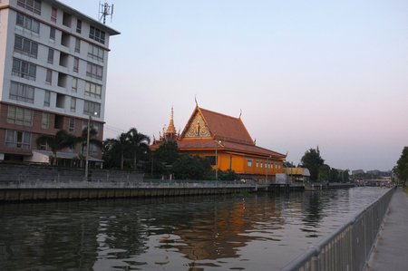 Beautiful sunrise on the canal Khlong Prawet Buri Rom , Bangkok , Thailandの写真素材