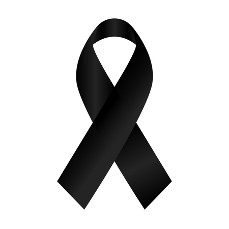 Black awareness ribbon on white background. Concept  Mourning and melanoma symbol, pray symbol .のイラスト素材