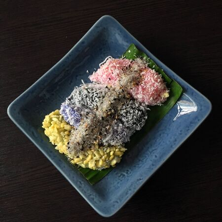 Thai dessert, Mung bean rice-crepe,  Mock bean pods.