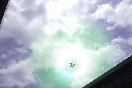 Silhouette Airplane in the beautiful skyの写真素材