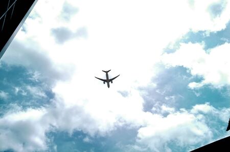 Silhouette Airplane in the beautiful skyの写真素材
