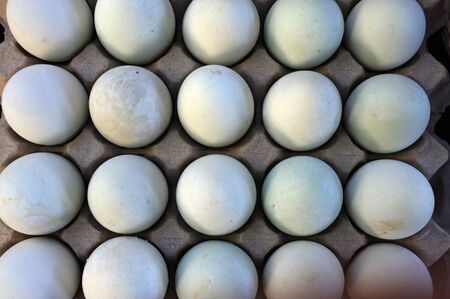 Top view Cardboard egg box with eggs
