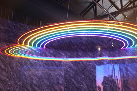 Glowing rainbow lines background. Concept music, discoの写真素材