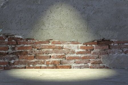 3d rendering of interior with  , Old brick wall with peeling plaster, grunge background . Copyspace for artwork . の写真素材