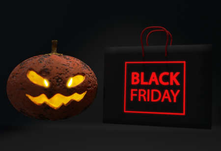 3d render illustrationillustration for greeting card, ad, promotion, poster, flier, blog, article, social media, marketing. Halloween sale shopping bag backgroundの写真素材