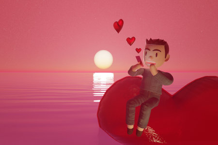 3d rendering , Hearts on a beachの写真素材