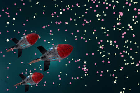 3d illustration. Rocket engine to big target. Business  concept success , target , Content Marketing
