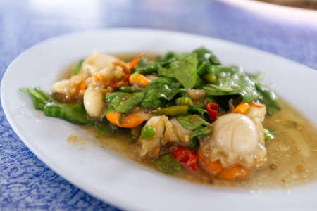 THAI SEAFOOD , Basil fried scallopsの写真素材