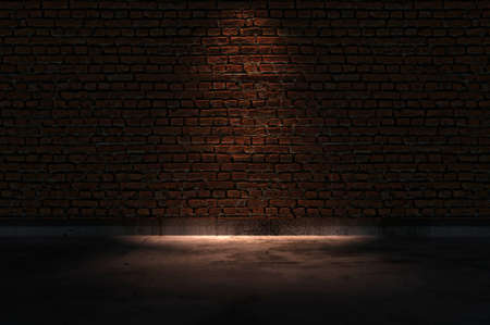 3d illustration. Abstract industrial interior with red brick wall and concrete floorの写真素材