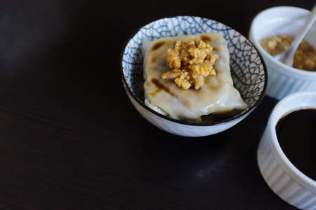 Chinese Steamed Rice Noodle Rolls whit bamboo shootの写真素材