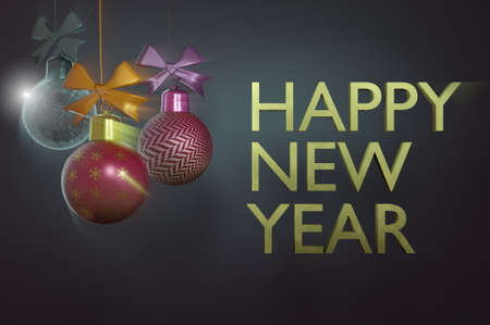 3d illustration. Christmas and happy new year banner. Background Xmas design on black background for Christmas poster, greeting cards, headers, website.の写真素材