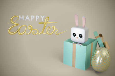 3d illustration. Easter concept. Bunny looking from a hole ,copy space for text . Web banner formatの写真素材